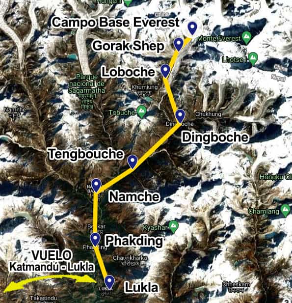 mapa trekking everest campo base